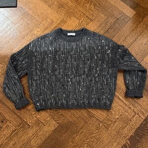 Gray Sequin Sweater - Crew Neck